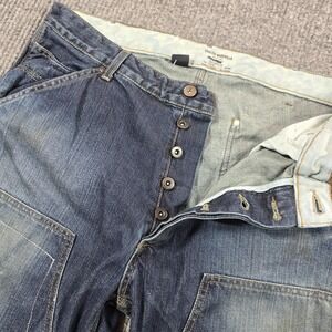 J Crew Jeans Mens 34x32 Blue Double Knee Distressed Painter Workwear Button Fly